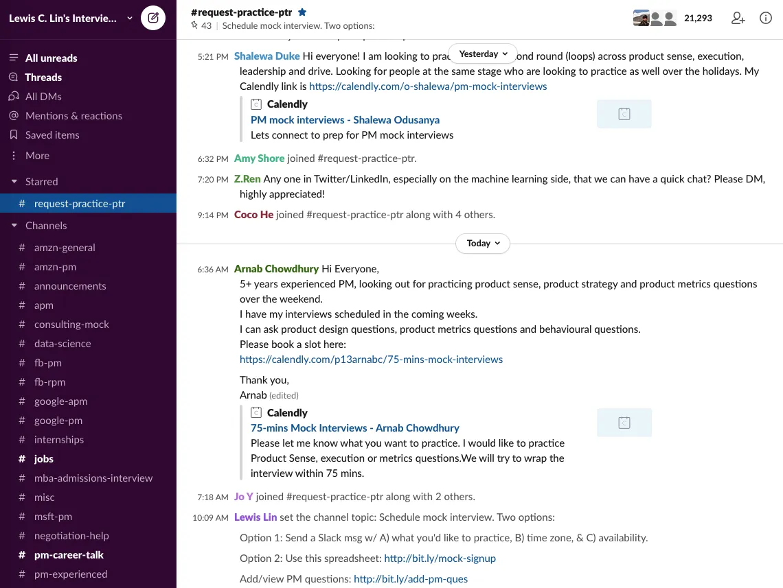 Screenshot: Lewis C. Lin’s Interview Practice Community